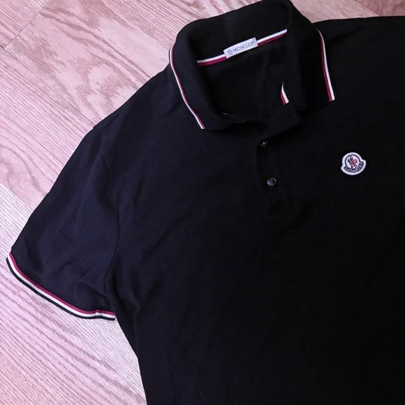 Moncler Men's Polo in Black with Red Accents Size Medium $395 - Picture 6 of 16